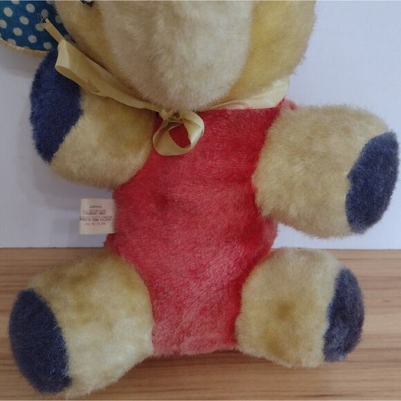 Vintage Superior Toy & Novelty Cellulose Elephant Plush Yellow Red Blue 15" - Picture 3 of 10